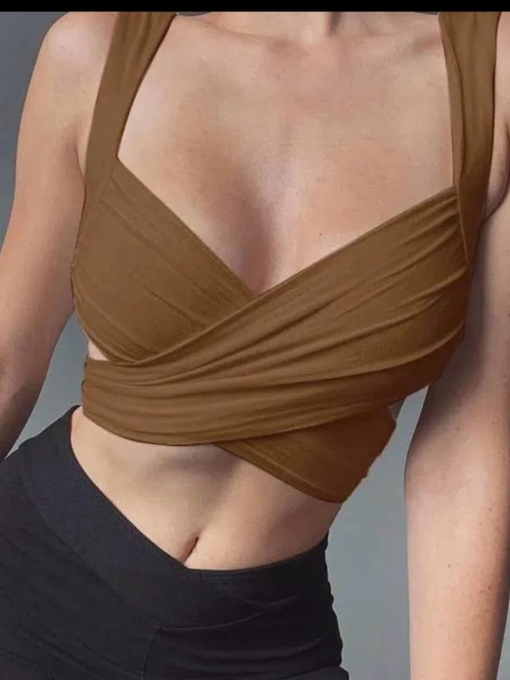 Brown Wrap-Front Women's Crop Top